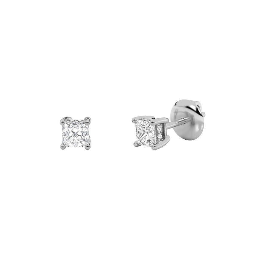 3Cttw Princess Shaped Lab Grown Diamond (F/VS) Hidden Halo Stud Earrings in 14K Gold