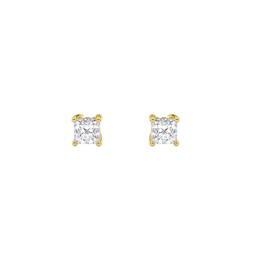 3Cttw Princess Shaped Lab Grown Diamond (F/VS) Hidden Halo Stud Earrings in 14K Gold