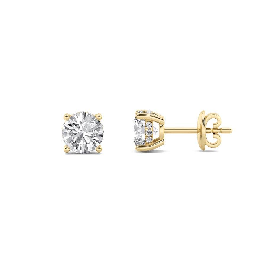 3Cttw Round Shaped Lab Grown Diamond (F/VS) HiddenHalo Stud Earrings in 14K Gold