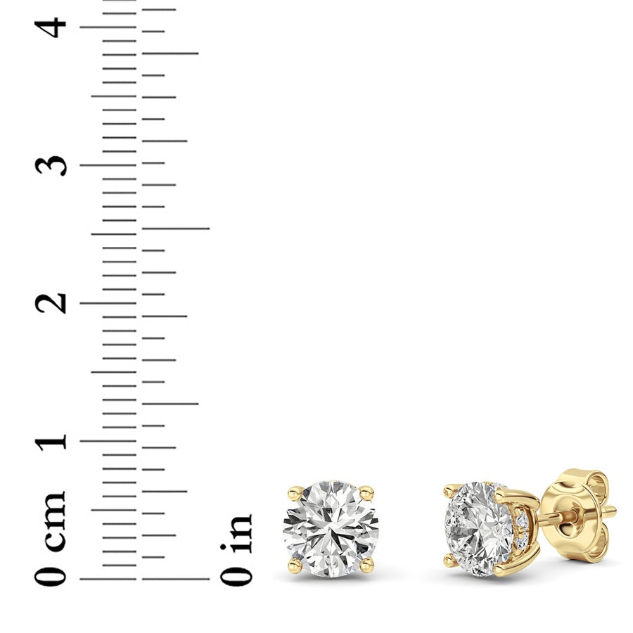 3Cttw Round Shaped Lab Grown Diamond (F/VS) HiddenHalo Stud Earrings in 14K Gold