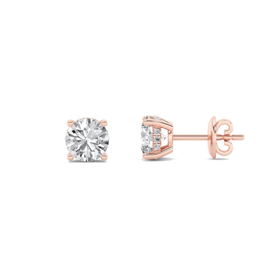 5Cttw Round Shaped Lab Grown Diamond (F/VS) HiddenHalo Stud Earrings in 14K Gold