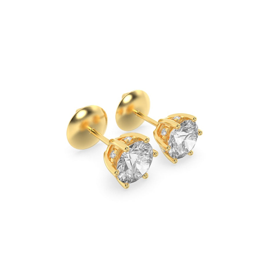 Round Shape Hidden Halo Stud Earrings lab grown diamond