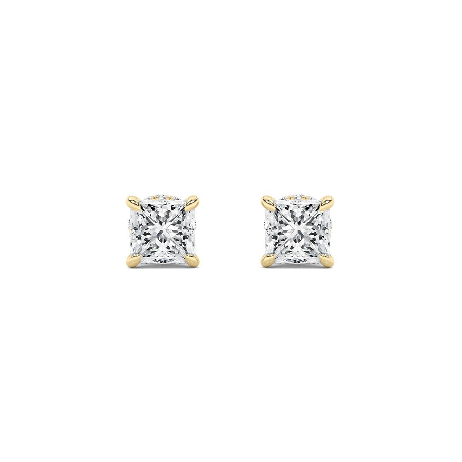 Princess Shape Hidden Halo Stud Earrings lab grown diamond