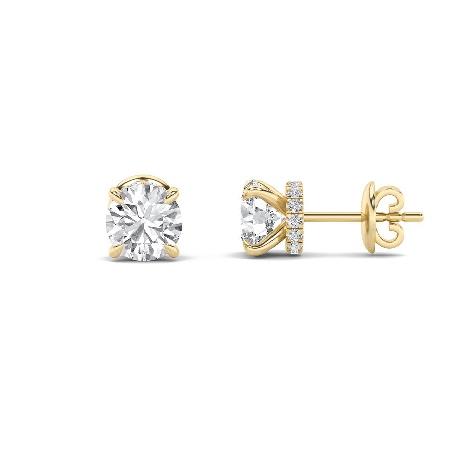 5Cttw Round Shaped Lab Grown Diamond (F/VS) HiddenHalo Stud Earrings in 14K Gold