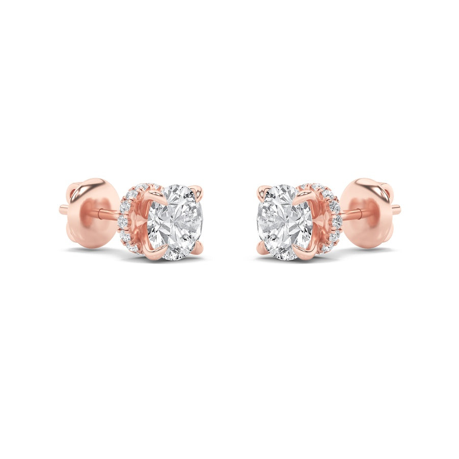 5Cttw Round Shaped Lab Grown Diamond (F/VS) HiddenHalo Stud Earrings in 14K Gold