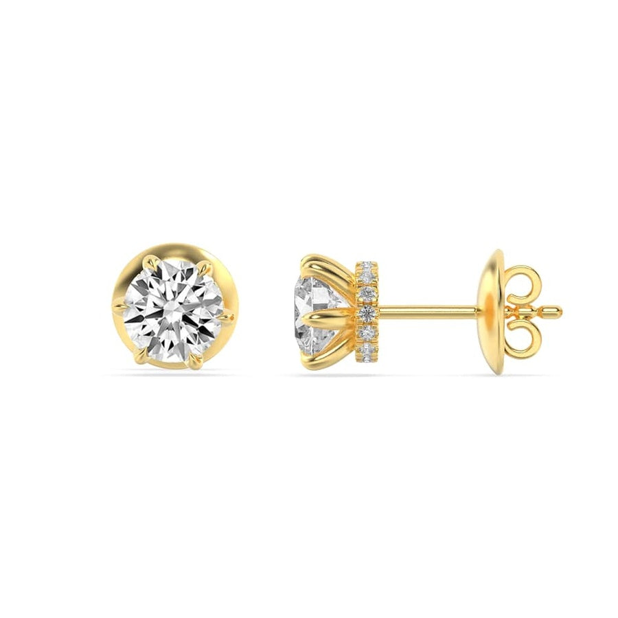 Round Shape Hidden Halo Stud Earrings lab grown diamond