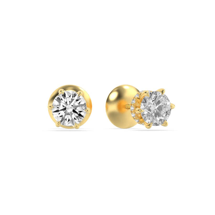 Round Shape Hidden Halo Stud Earrings lab grown diamond