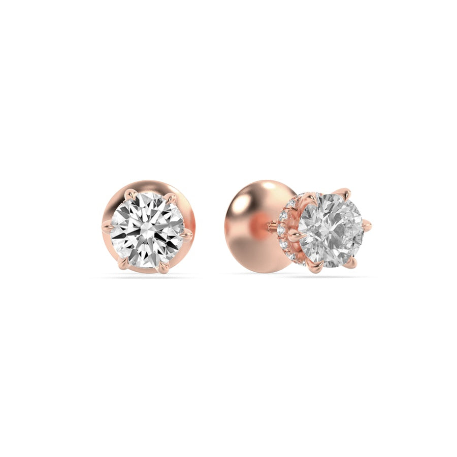 Round Shape Hidden Halo Stud Earrings lab grown diamond