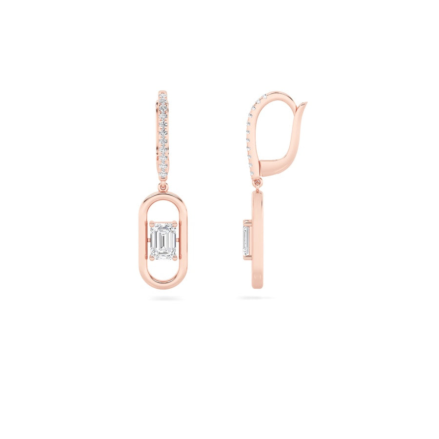 Emerald Shape Paperclip Dangle Earrings lab grown diamond