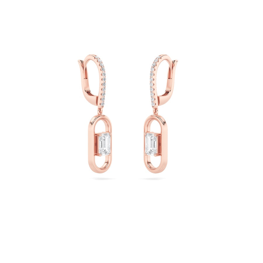 Emerald Shape Paperclip Dangle Earrings lab grown diamond