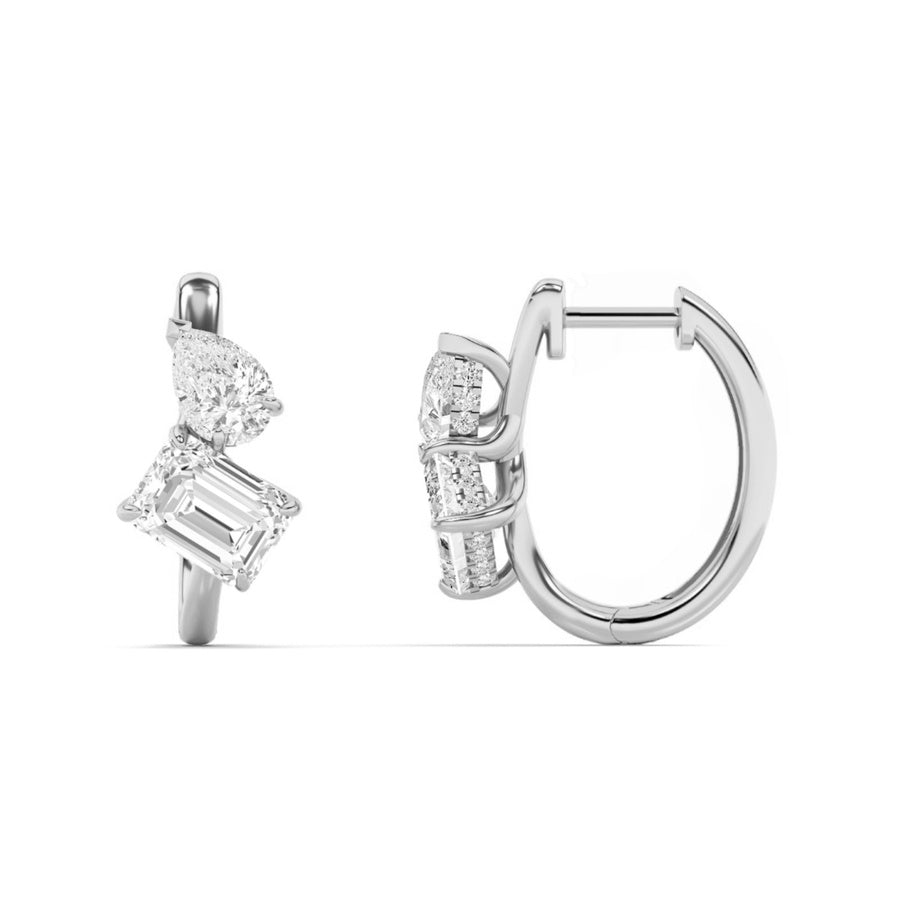 Emerald Shape Toi Et Moi Huggie Earrings lab grown diamond