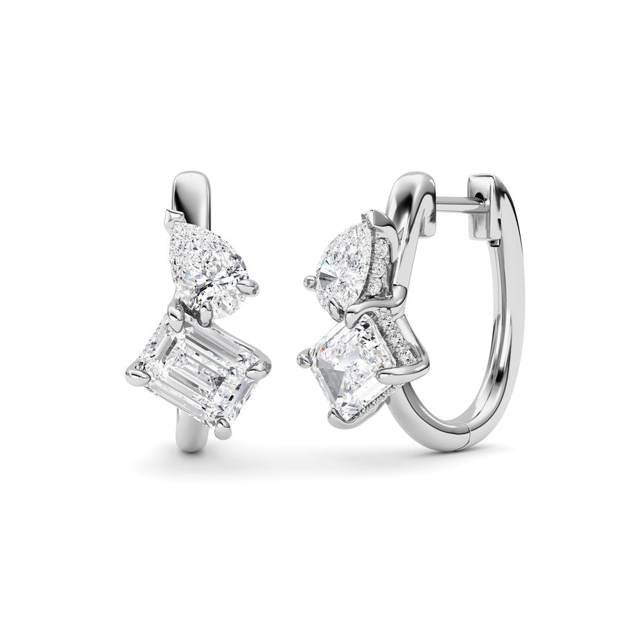 Emerald Shape Toi Et Moi Huggie Earrings lab grown diamond