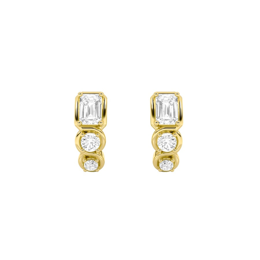 Emerald Shape Three Stone Huggie Earrings lab grown diamond