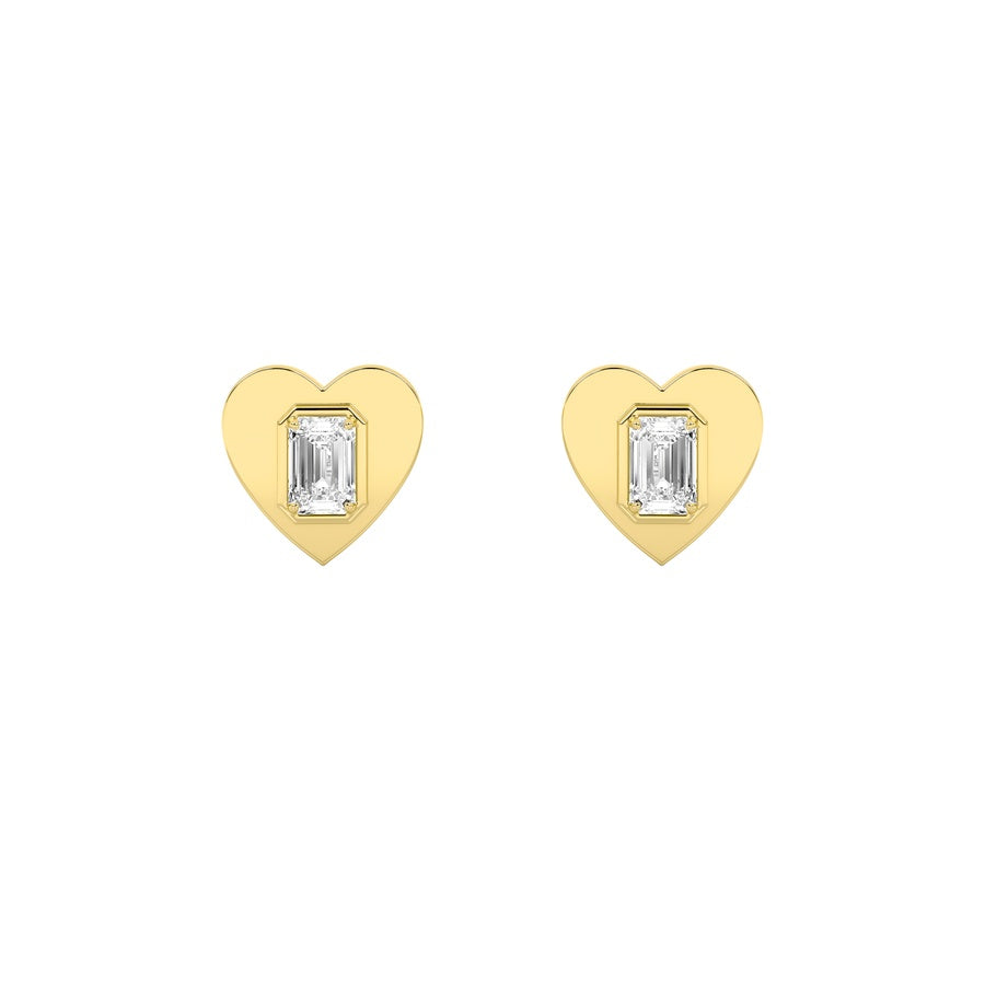 1Cttw Emerald Shaped Lab Grown Diamond (F/VS) Heart Shaped Stud Earrings in 14K Gold