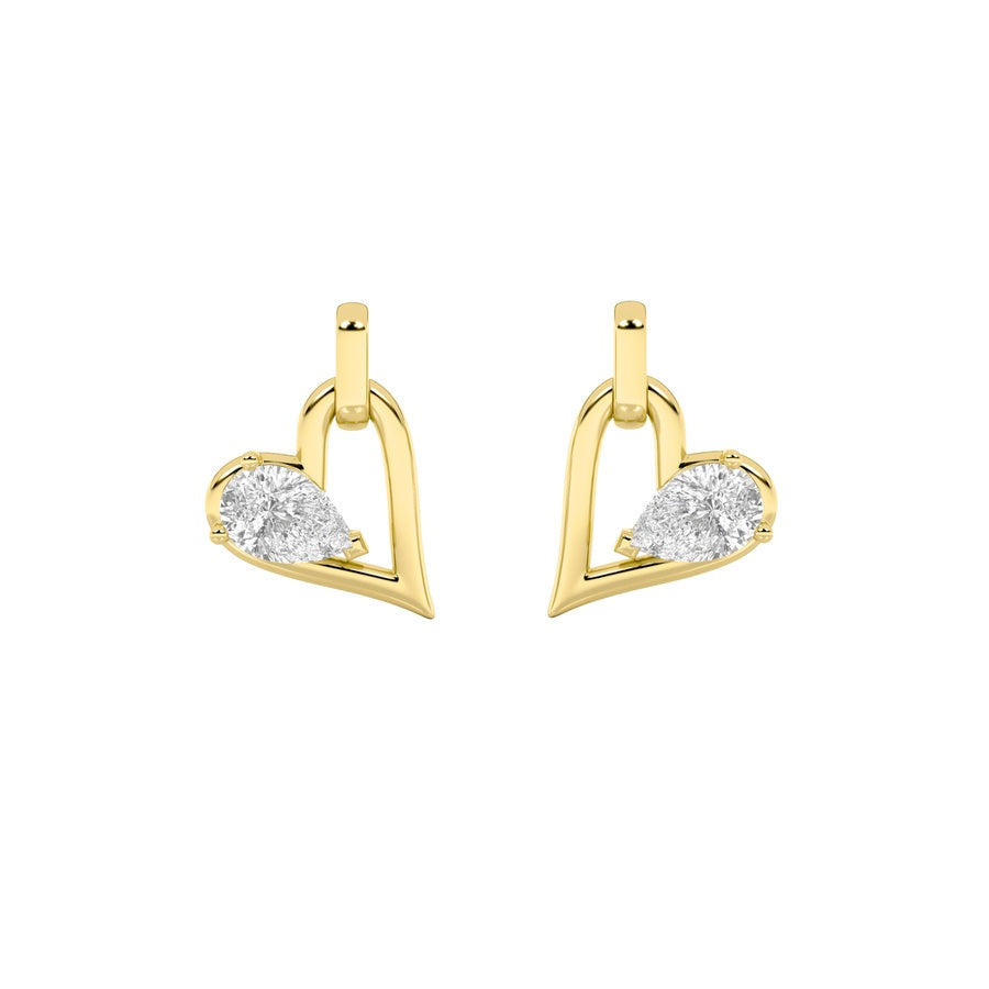 1Cttw Pear Shaped Lab Grown Diamond (F/VS) Heart Shaped Dangle Earrings in 14K Gold