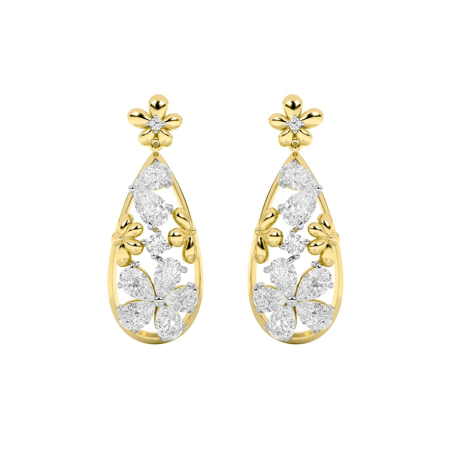3.75Cttw Pear Shaped Lab Grown Diamond (F/VS) Fancy Flower Earrings in 14K Gold
