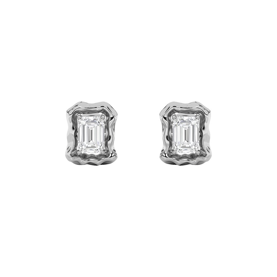 1.5Cttw Emerald Shaped Lab Grown Diamond (F/VS) Organic Design Stud Earrings in 14K Gold