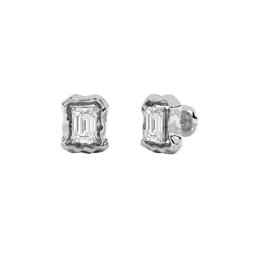 Emerald Shape Organic Design Stud Earrings lab grown diamond