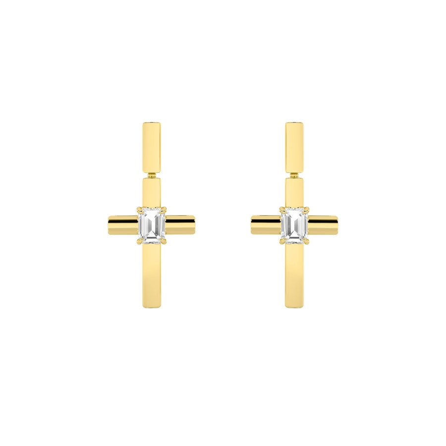 0.5Cttw Emerald Shaped Lab Grown Diamond (F/VS) Cross Earrings in 14K Gold