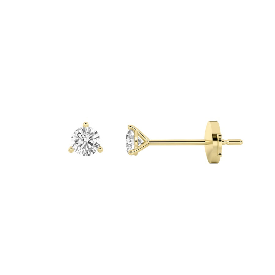 0.5Cttw Round Shaped Lab Grown Diamond (F/VS) Three Prong Martini Stud Earrings in 14K Gold