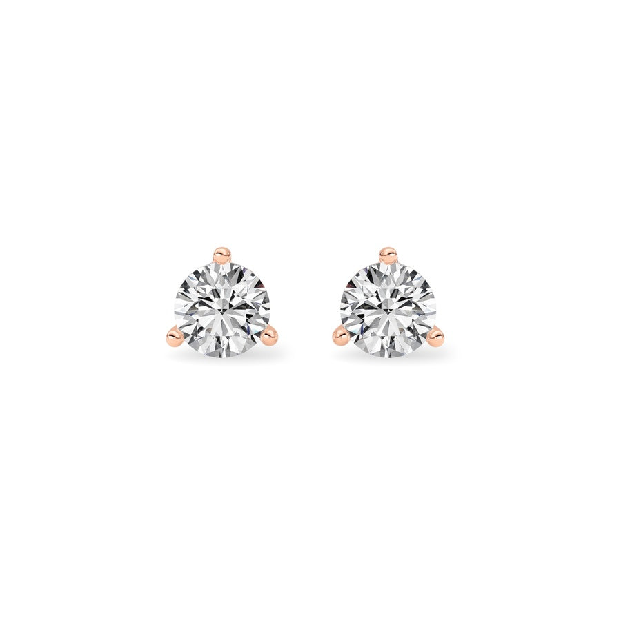 0.5Cttw Round Shaped Lab Grown Diamond (F/VS) Three Prong Martini Stud Earrings in 14K Gold