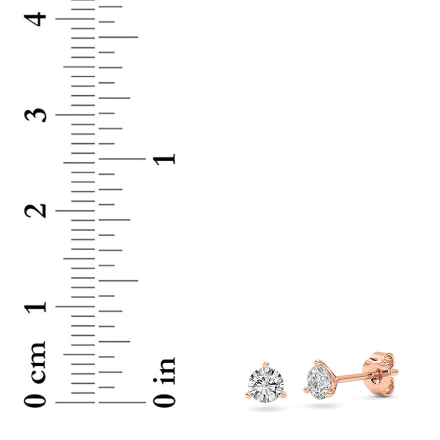 0.5Cttw Round Shaped Lab Grown Diamond (F/VS) Three Prong Martini Stud Earrings in 14K Gold