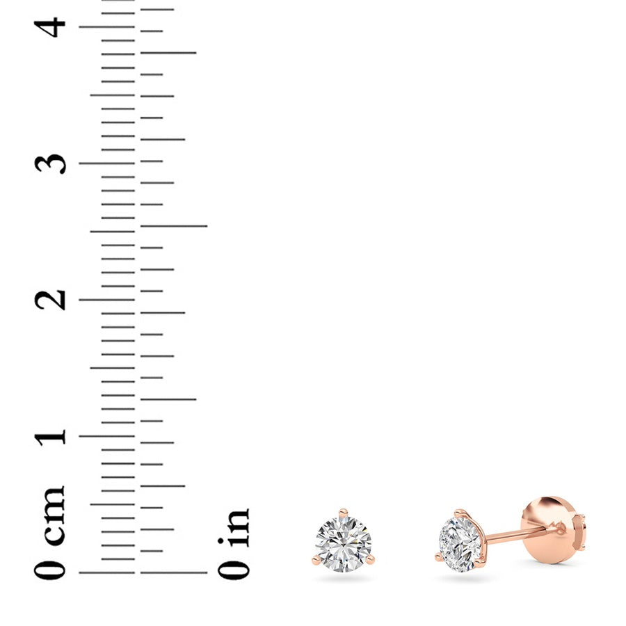 0.75Cttw Round Shaped Lab Grown Diamond (G/VS) Three Prong Martini Stud Earrings in 14K White Gold