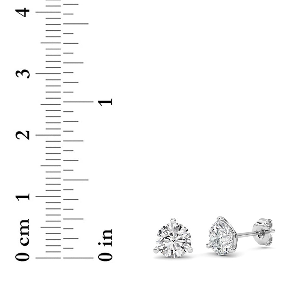 2Cttw Round Shaped Lab Grown Diamond (F/VS) ThreeProng Martini Stud Earrings in 14K White Gold