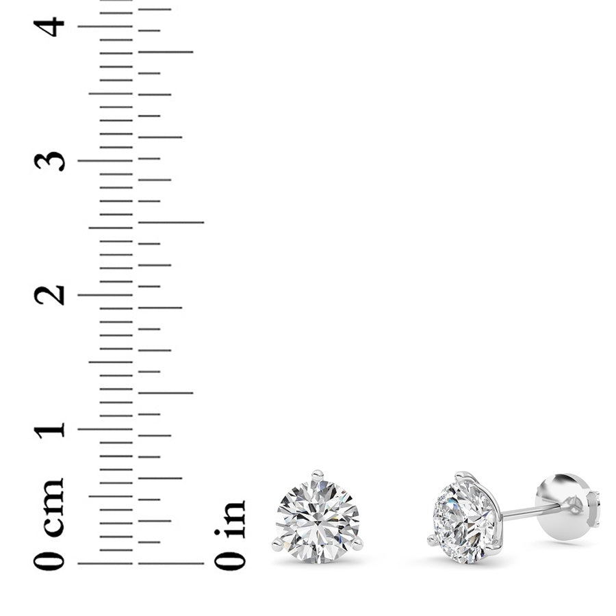 Round Shape Three Prong Martini Stud Earrings lab grown diamond