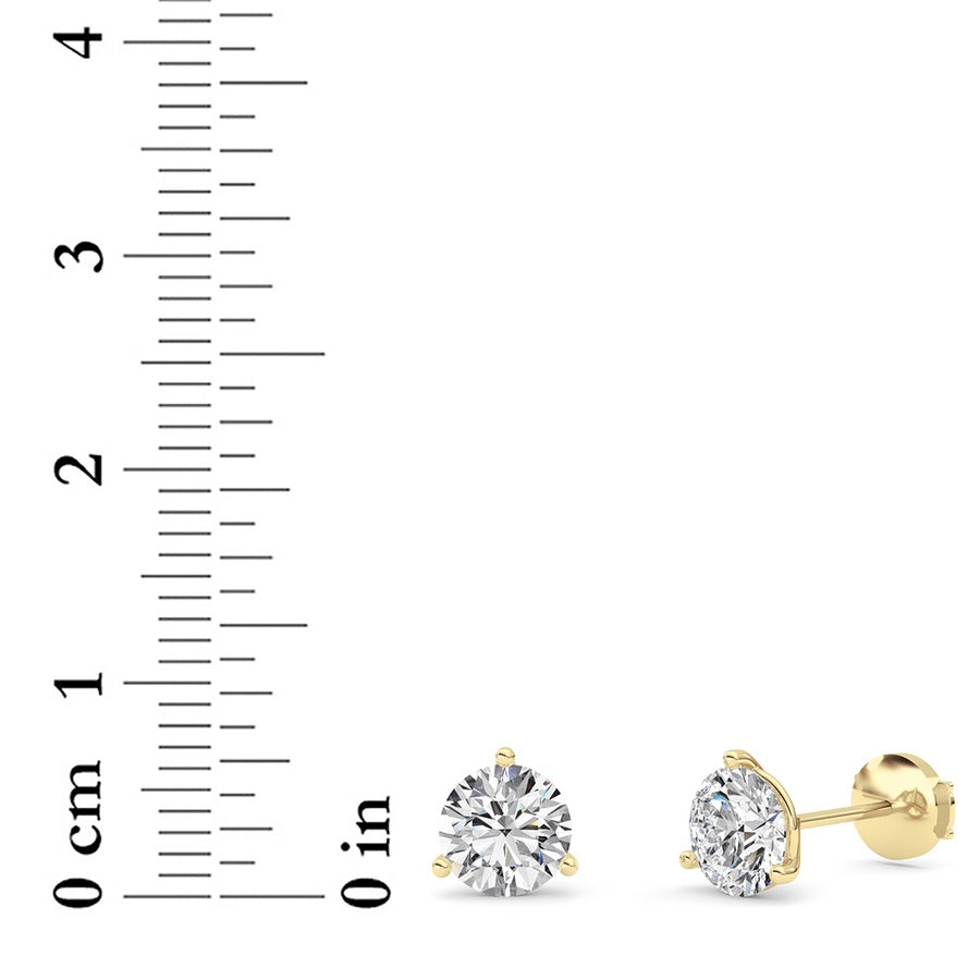2.5Cttw Round Shaped Lab Grown Diamond (G/VS) Three Prong Martini Stud Earrings in 14K White Gold