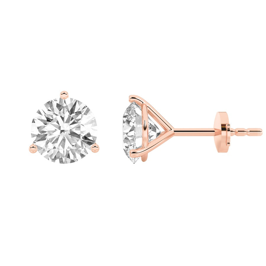 2.5Cttw Round Shaped Lab Grown Diamond (G/VS) Three Prong Martini Stud Earrings in 14K White Gold