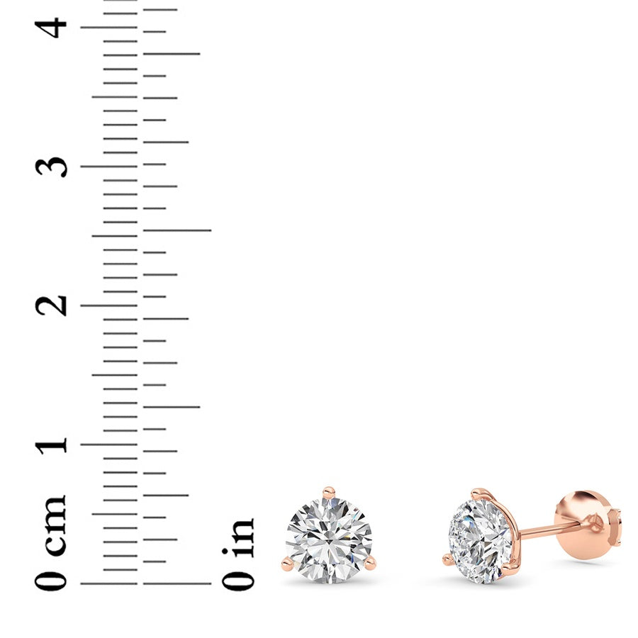 Round Shape Three Prong Martini Stud Earrings lab grown diamond