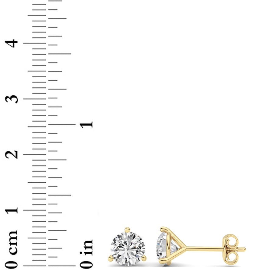 3Cttw Round Shaped Lab Grown Diamond (G/VS) ThreeProng Martini Stud Earrings in 14K White Gold