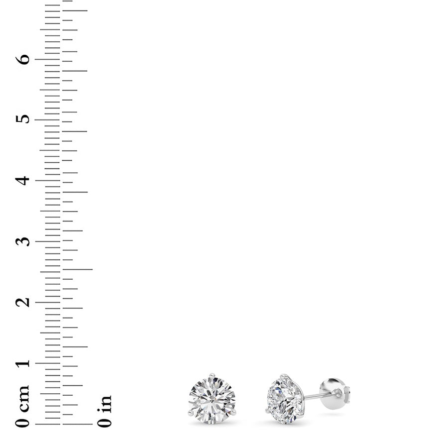 3.5Cttw Round Shaped Lab Grown Diamond (G/VS) Three Prong Martini Stud Earrings in 14K White Gold