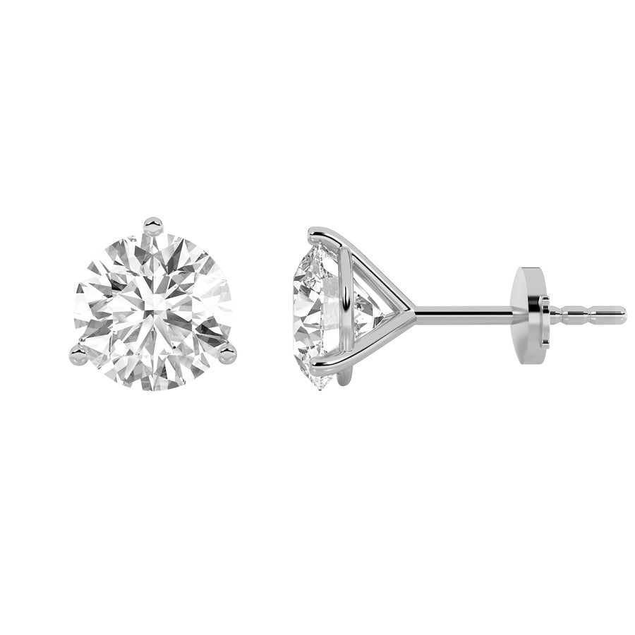 4Cttw Round Shaped Lab Grown Diamond (G/VS) ThreeProng Martini Stud Earrings in 14K White Gold