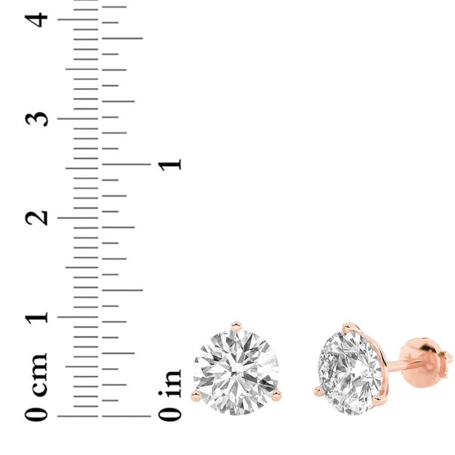 5Cttw Round Shaped Lab Grown Diamond (G/VS) ThreeProng Martini Stud Earrings in 14K White Gold