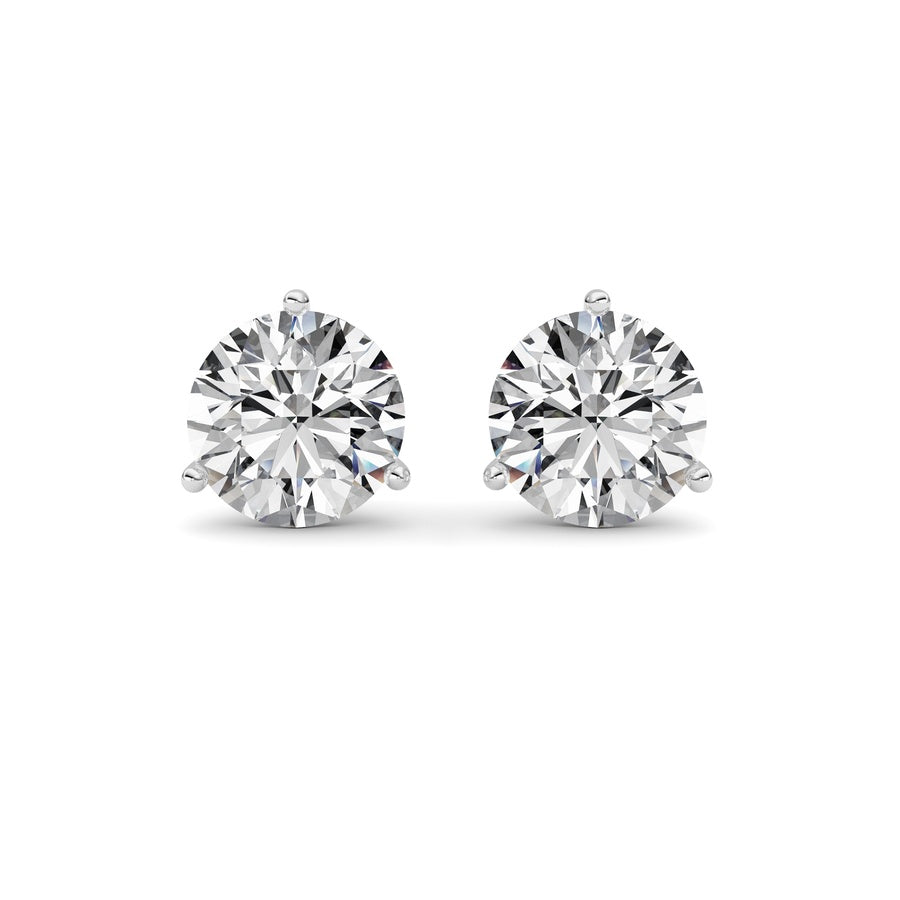 5.5Cttw Round Shaped Lab Grown Diamond (G/VS) Three Prong Martini Stud Earrings in 14K White Gold