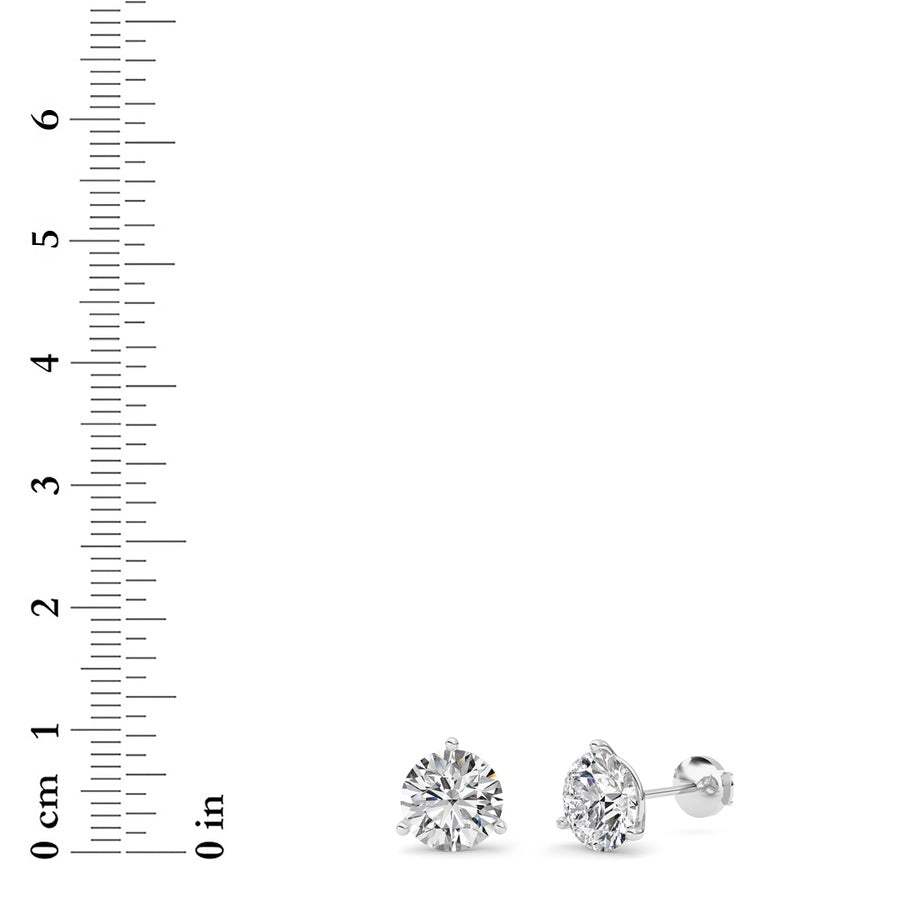 5.5Cttw Round Shaped Lab Grown Diamond (G/VS) Three Prong Martini Stud Earrings in 14K White Gold