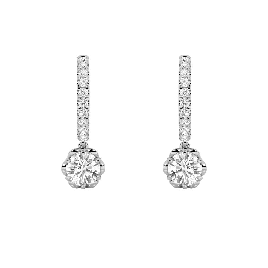 2.5Cttw Round Shaped Lab Grown Diamond (F/VS) Dangle Hoop Earrings in 14K Gold