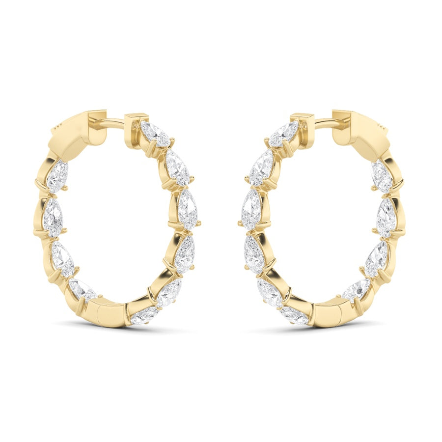4Cttw Pear Shaped Lab Grown Diamond (F/VS) InsideOut Hoop Earrings in 14K Gold