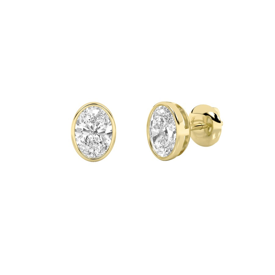 Oval Shape Bezel Set Stud Earrings lab grown diamond