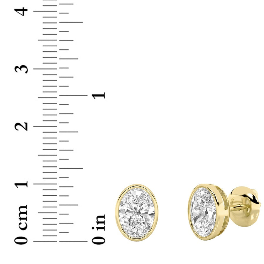 Oval Shape Bezel Set Stud Earrings lab grown diamond