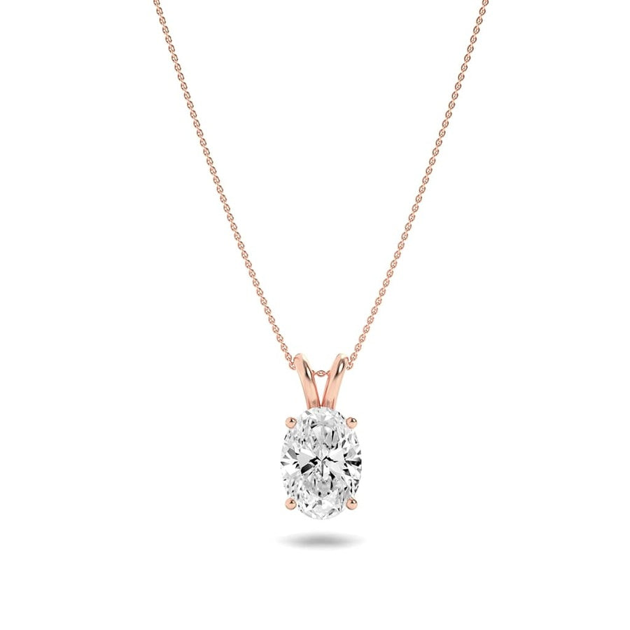 3Cttw Oval Shaped Lab Grown Diamond (F/VS) Split Bale Solitaire Pendant in 14K Gold