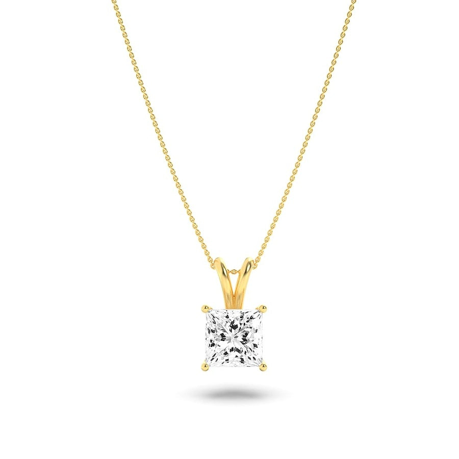 3Cttw Princess Shaped Lab Grown Diamond (F/VS) Split Bale Solitaire Pendant in 14K Gold