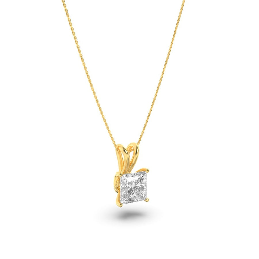 3Cttw Princess Shaped Lab Grown Diamond (F/VS) Split Bale Solitaire Pendant in 14K Gold