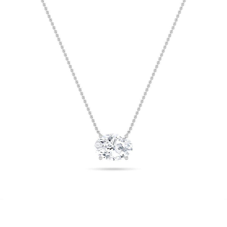 2Cttw Oval Shaped Lab Grown Diamond (F/VS) East West Solitaire Necklace in 14K Gold