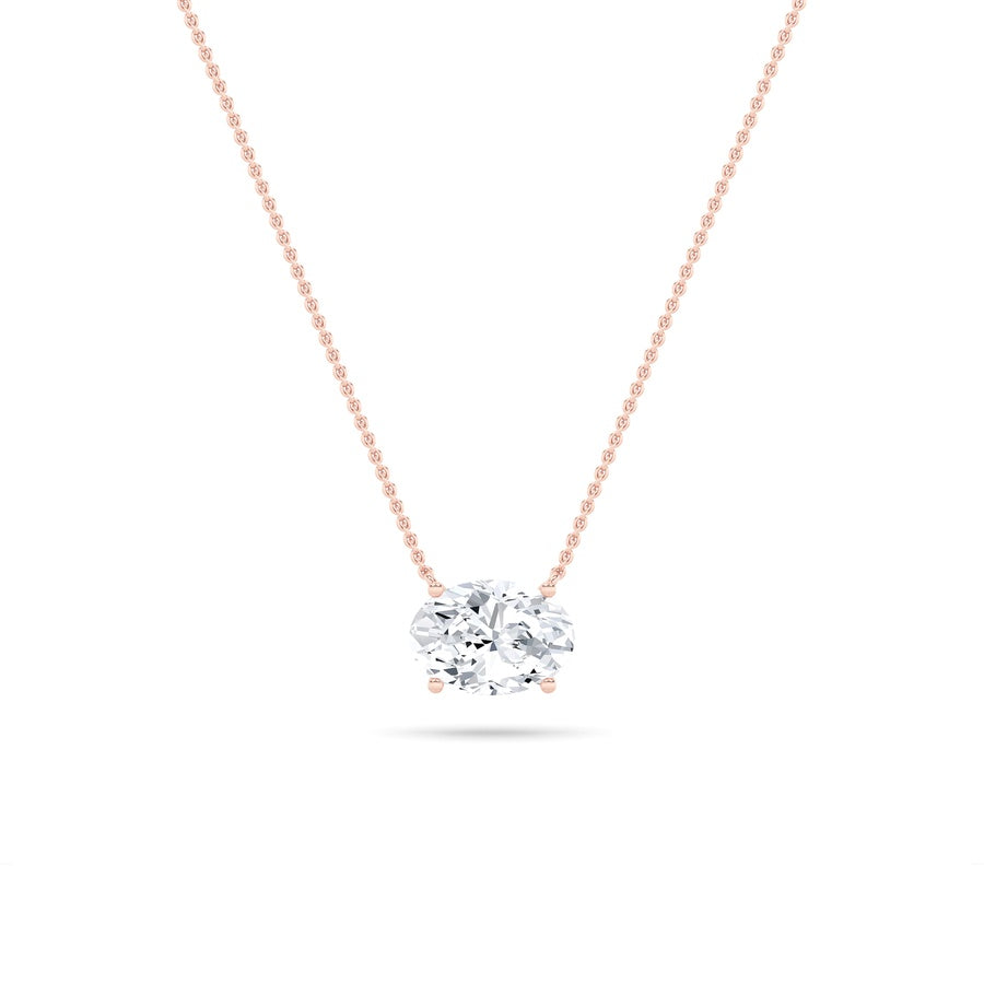 3Cttw Oval Shaped Lab Grown Diamond (F/VS) East West Solitaire Necklace in 14K Gold