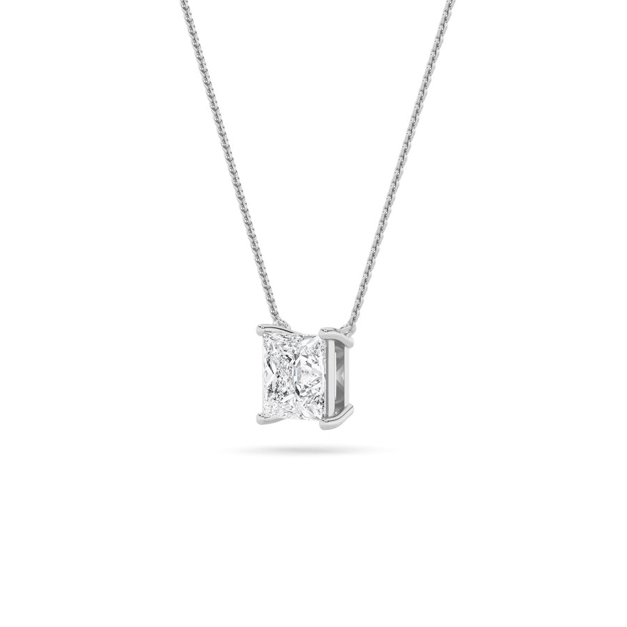 1Cttw Princess Shaped Lab Grown Diamond (F/VS) Solitaire Necklace in 14K Gold