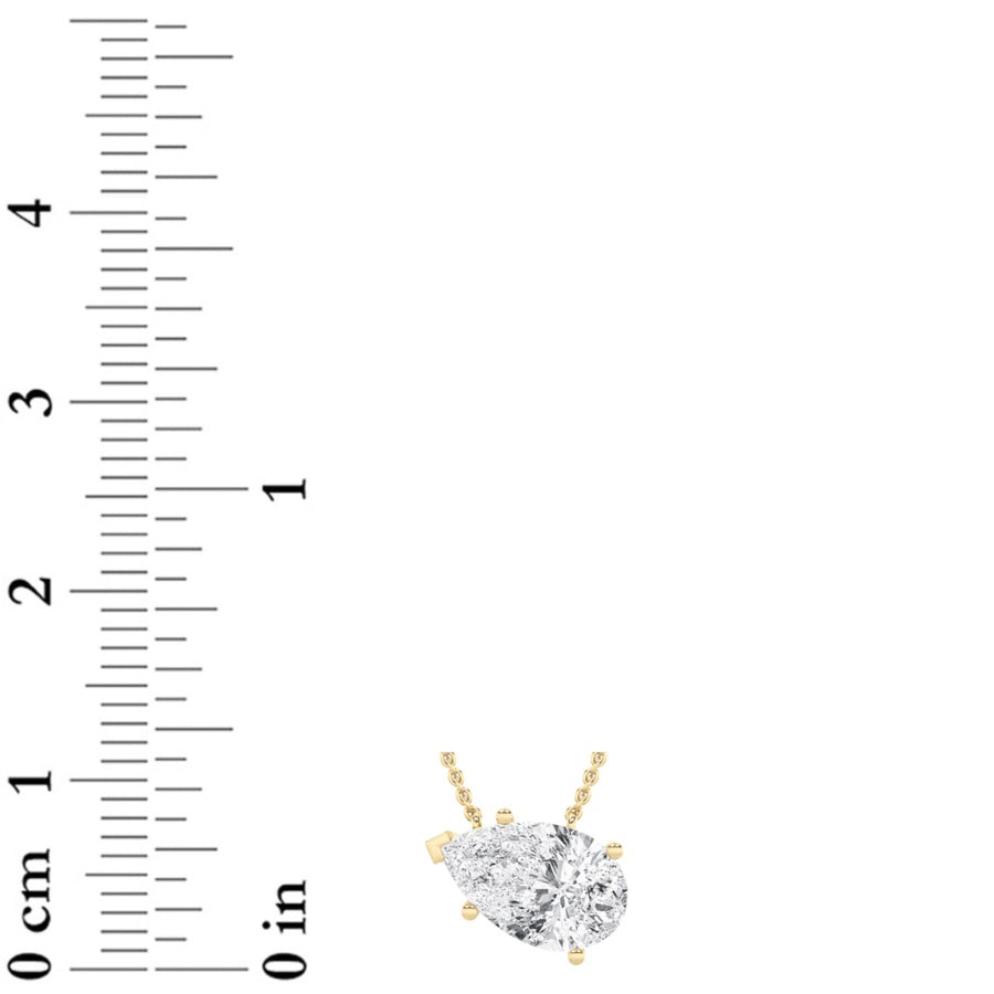2Cttw Pear Shaped Lab Grown Diamond (F/VS) East West Solitaire Necklace in 14K Gold