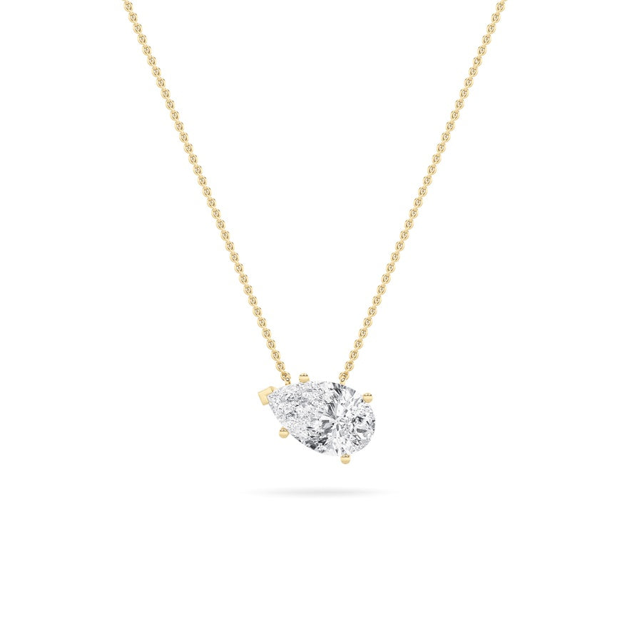 3Cttw Pear Shaped Lab Grown Diamond (F/VS) East West Solitaire Necklace in 14K Gold